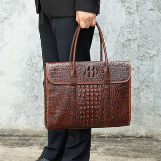 [ On Sale ] Coipdfty Hign End Luxury Men Crocodile Pattern Leather Laptop Handbag Briefcase Bag