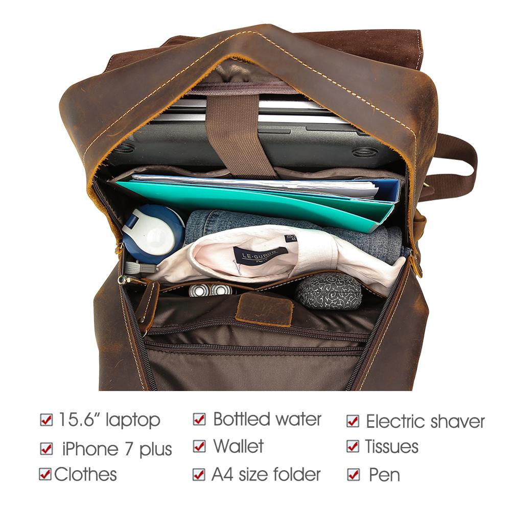 Vintage Brown Crazy Horse Leather 14 inch Travel Laptop Backpack For Men