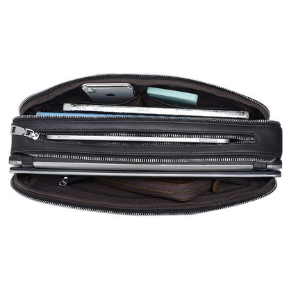 Black Soft Genuine Leather Business Bag Slim Handbag Shoulder Bag Genuine Leather Briefcase Laptop Bag for Men