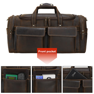 Vintage Brown Buffalo Real Leather Men Overnight Weekend Travel Bags Garment Duffel Bag Genuine Leather
