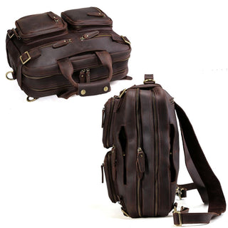 [ On Sale ] Coipdfty Men Expandable Genuine Leather Briefcase Convertible Backpack Shoulder Laptop Bag
