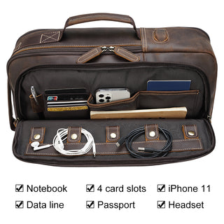 [ On Sale ] COIPDFTY Men's Genuine Cow Leather Back Pack Bag 15.6 Inch Expansion Laptop Backpack Bag With USB