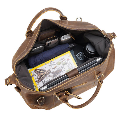Custom High Quality Vintage Men Luxury Real Leather Weekend Travel Duffel Bag Large Big Genuine Leather Duffle Bag