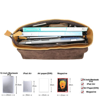 [ On Sale ] Coipdfty Male Genuine Cow Leather Vintage Shoulder Laptop Briefcase Handbag 14 Inches Laptop Briefcase For Men