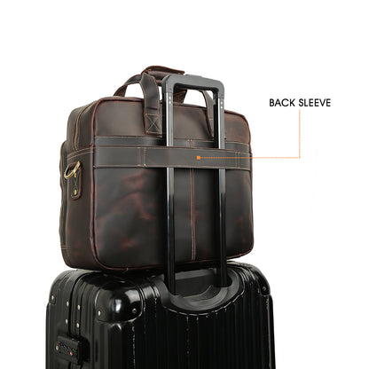 Coipdfty Vintage Large Capacity 17 Inch Cowhide Genuine Leather Travel Briefcase Bag Crazy Horse Leather Briefcas