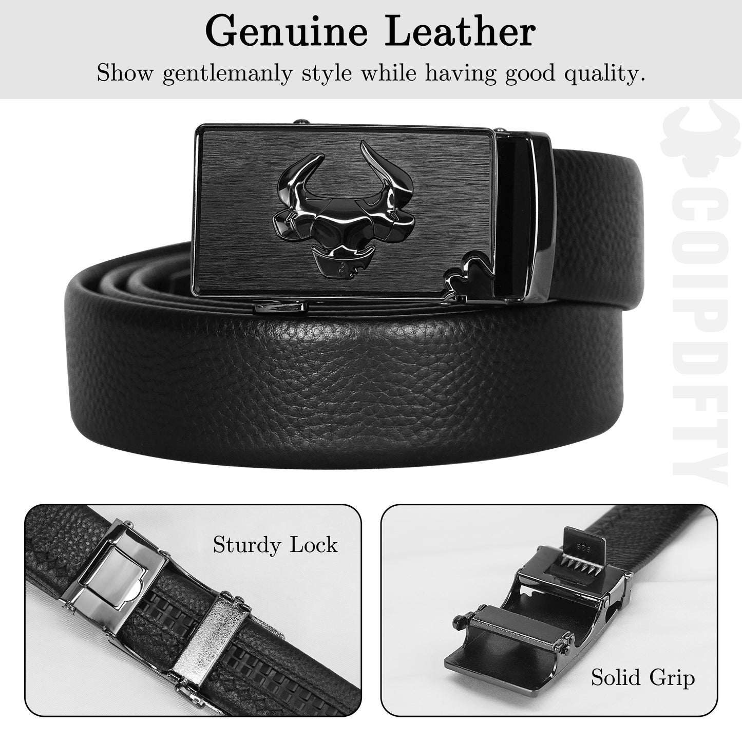 Men top Layer Cowhide Leather Lychee Pattern Belt