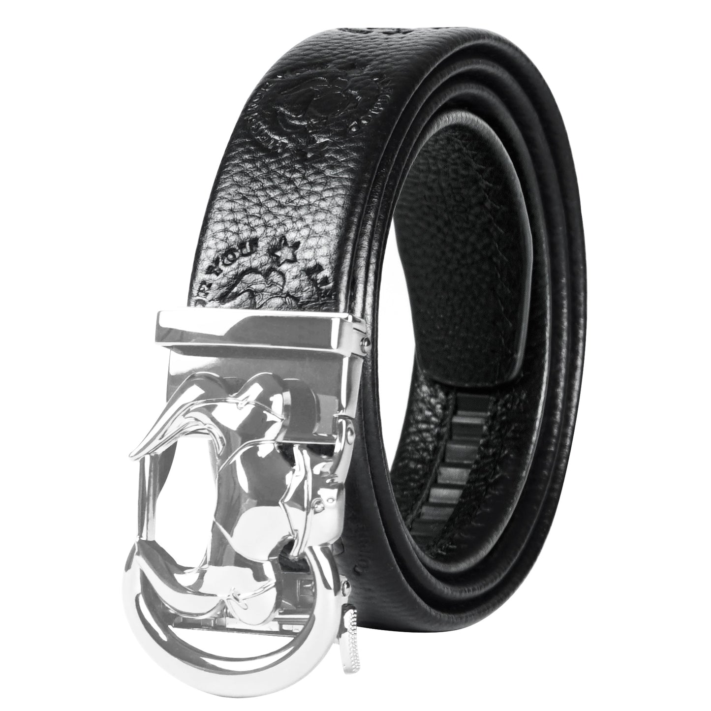 Black Bullskin Belt, Automatic Belt Buckle, Top Layer Cowhide, Genuine Leather