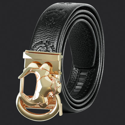 Western Cowboy Style Buckle，Full Grain Leather Belt for Men