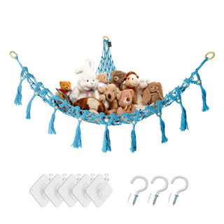 [ On Sale ] Hanging Boho Corner Plush Toys Display Net Holder,for Playroom Nursery Decor