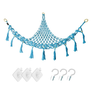 [ On Sale ] Hanging Boho Corner Plush Toys Display Net Holder,for Playroom Nursery Decor