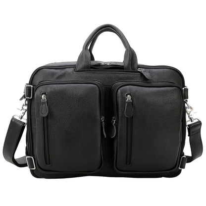 Coipdfty Business Black Top Grain Soft Genuine Leather Laptop Knapsack Cowhide Briefcase Backpack Convertible
