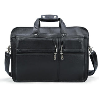 [ On Sale ] Coipdfty Large Men Black Full Grain Genuine Calf Leather Laptop Briefcase Bag For Men