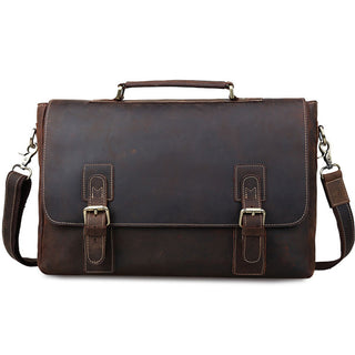 [ On Sale ] Coipdfty Male Genuine Cow Leather Vintage Shoulder Laptop Briefcase Handbag 14 Inches Laptop Briefcase For Men