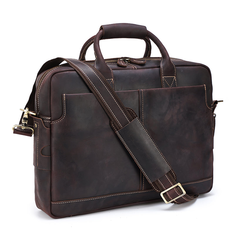 Coipdfty Retro Brown Genuine Leather Laptop Bags Business Crazy Horse Leather Briefcase For Men