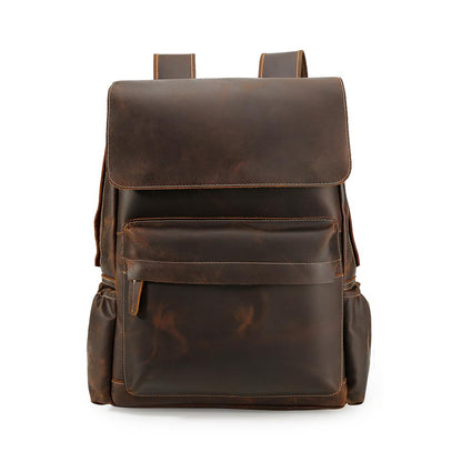 Vintage Brown Crazy Horse Leather 14 inch Travel Laptop Backpack For Men