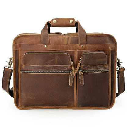 Coipdfty Large Men Black Full Grain Genuine Calf Leather Laptop Briefcase Bag For Men