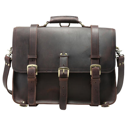 Coipdfty 17'' Men's Large Handmade Vintage Full Grain Leather Backpack Briefcase With Adjustable Shoulder Strap