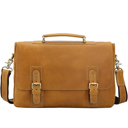 Coipdfty Male Genuine Cow Leather Vintage Shoulder Laptop Briefcase Handbag 14 Inches Laptop Briefcase For Men