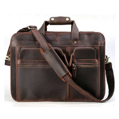 Coipdfty Large Men Black Full Grain Genuine Calf Leather Laptop Briefcase Bag For Men