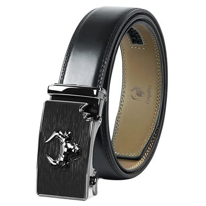 Men's Black Leather Belt with Automatic Buckle