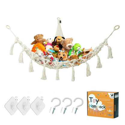 Hanging Boho Corner Plush Toys Display Net Holder,for Playroom Nursery Decor